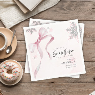 A little Snowflake Pink Bow Glitter Baby Shower  Napkins