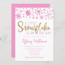 A Little Snowflake Pink Gold Baby Shower Invitation