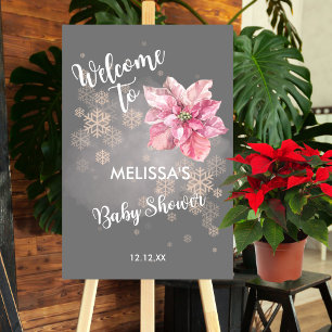 A Little Snowflake Pink Poinsettia Welcome Foam Board
