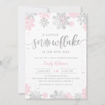 A Little Snowflake Pink Silver Winter Baby Shower Invitation