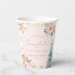 A Little Snowflake Pink Winter Baby Shower  Paper Cups
