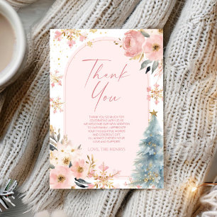 A Little Snowflake Pink Winter Baby Shower  Thank You Card
