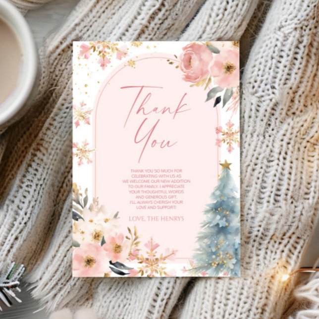 A Little Snowflake Pink Winter Baby Shower  Thank You Card (Creator Uploaded)
