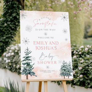 A Little Snowflake Pink Winter Welcome Sign
