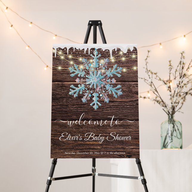 A Little Snowflake Rustic Winter Baby Shower Foam Board (In Situ (Stand))
