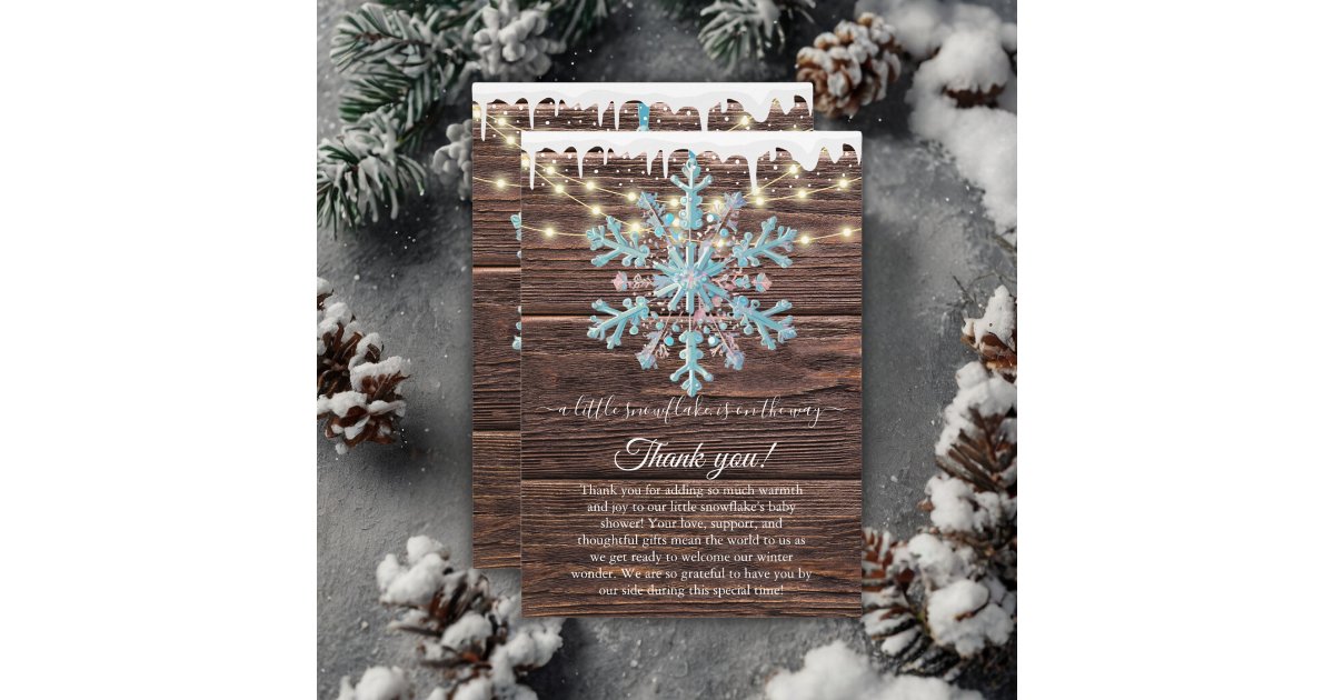 A Little Snowflake Rustic Winter Baby Shower Thank You Card | Zazzle