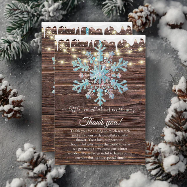 A Little Snowflake Rustic Winter Baby Shower Thank You Card | Zazzle