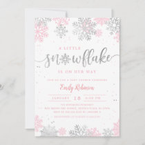 A Little Snowflake Silver Pink Winter Baby Shower Invitation