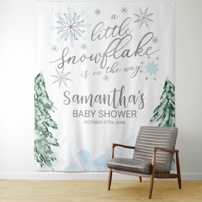 A little Snowflake Winter Baby Shower Backdrop (In Situ)