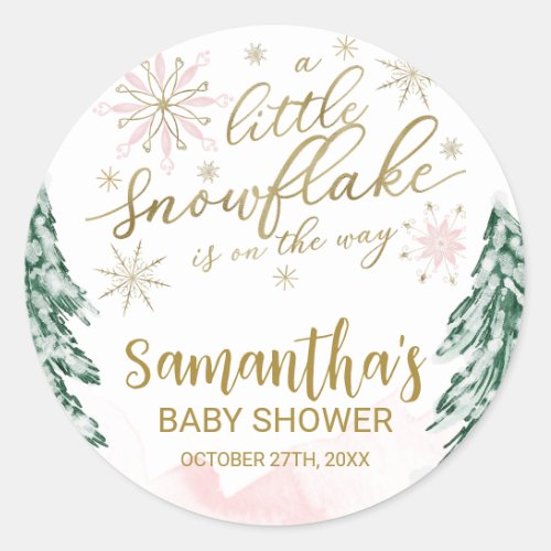 A little snowflake Winter Baby Shower Classic Round Sticker