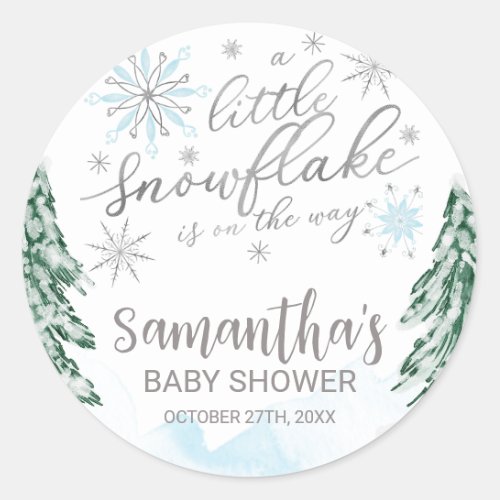 A little snowflake Winter Baby Shower Classic Round Sticker