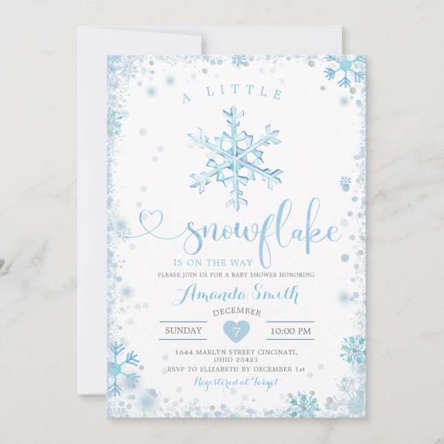 A Little Snowflake Winter Baby Shower Invitation (Front)