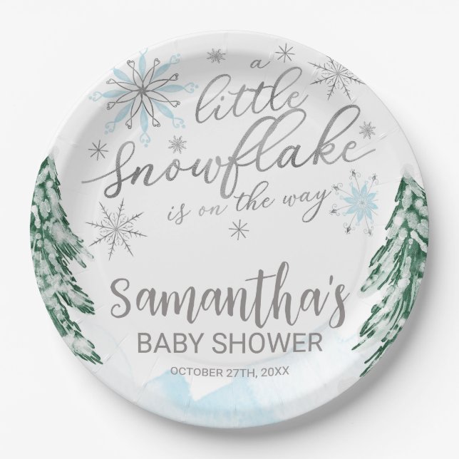 A little snowflake Winter Baby Shower Paper Plates (Front)