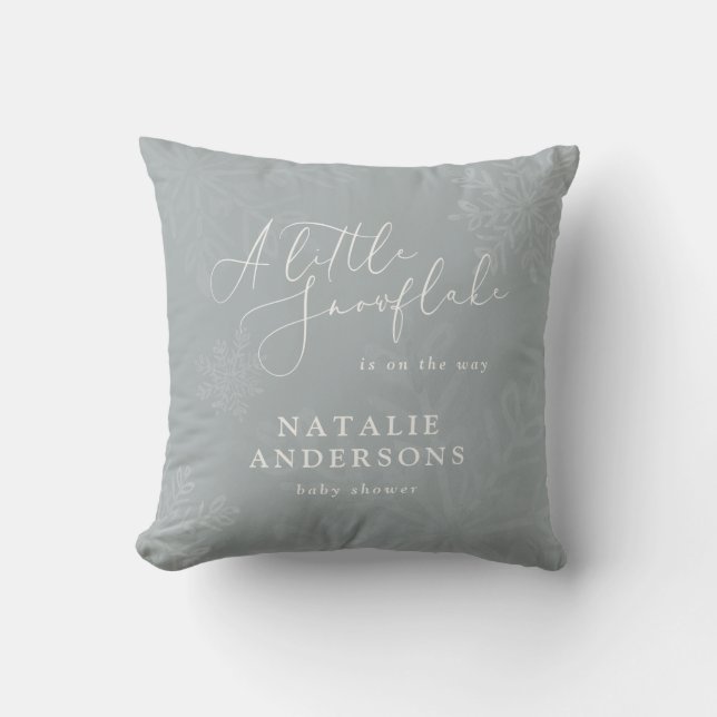 A little snowflake winter baby shower party  edibl throw pillow (Front)