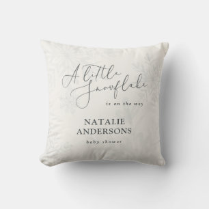 A little snowflake winter baby shower party throw pillow