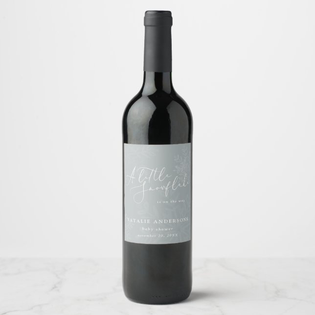 A little snowflake winter baby shower party wine label (Front)