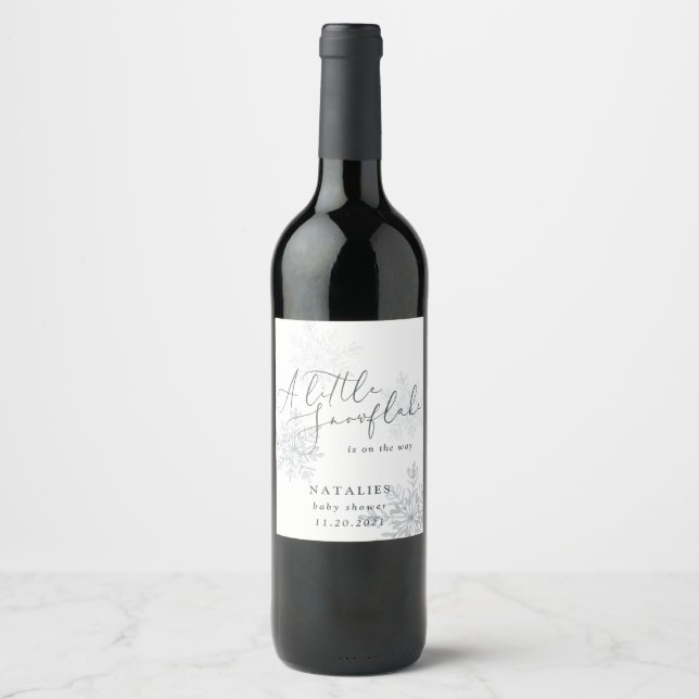 A little snowflake winter baby shower party  wine label (Front)