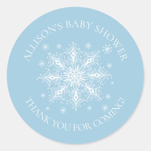 A Little Snowflake Winter Baby Thank You Shower Classic Round Sticker