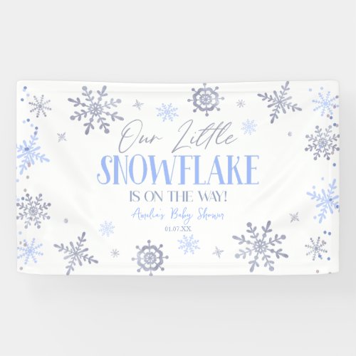 A Little Snowflake Winter Blue Baby Shower Banner