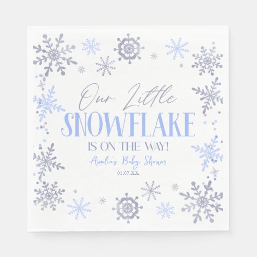 A Little Snowflake Winter Blue Baby Shower Napkins