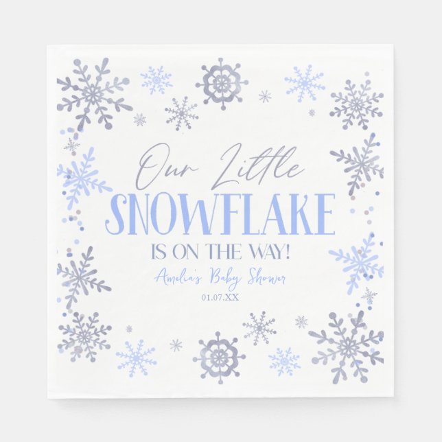A Little Snowflake Winter Blue Baby Shower Napkins (Front)