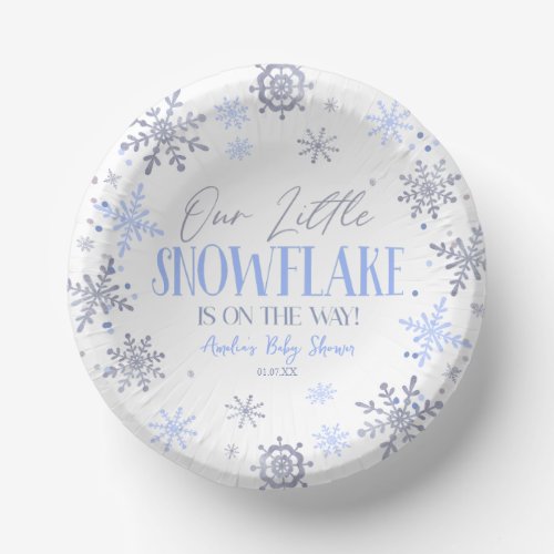 A Little Snowflake Winter Blue Baby Shower Paper Bowls