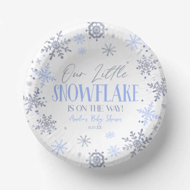 A Little Snowflake Winter Blue Baby Shower Paper Bowls (Front)