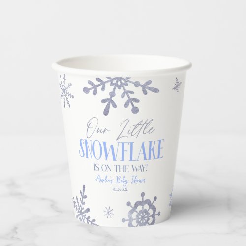 A Little Snowflake Winter Blue Baby Shower Paper Cups