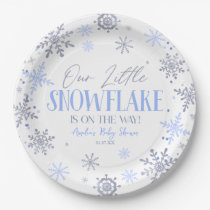 A Little Snowflake Winter Blue Baby Shower Paper Plates