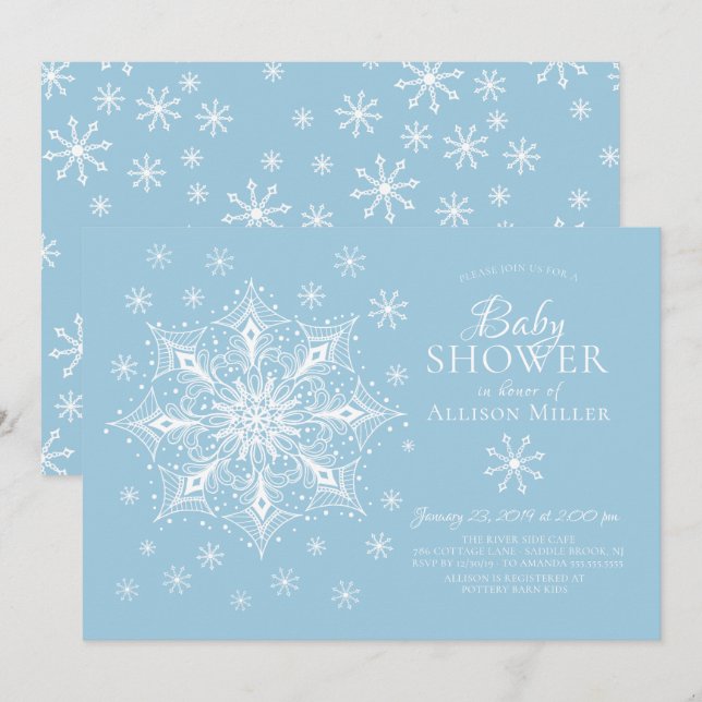A Little Snowflake Winter Boy Baby Shower Invitation (Front/Back)