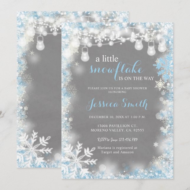 A little snowflake Winter Boy Baby Shower Invitation (Front/Back)