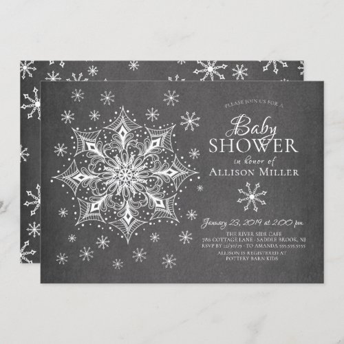 A Little Snowflake Winter Chalkboard Baby Shower Invitation