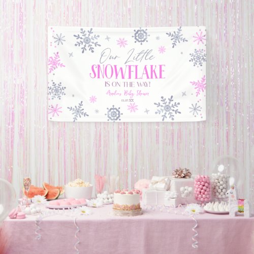 A Little Snowflake Winter Pink Baby Shower Banner