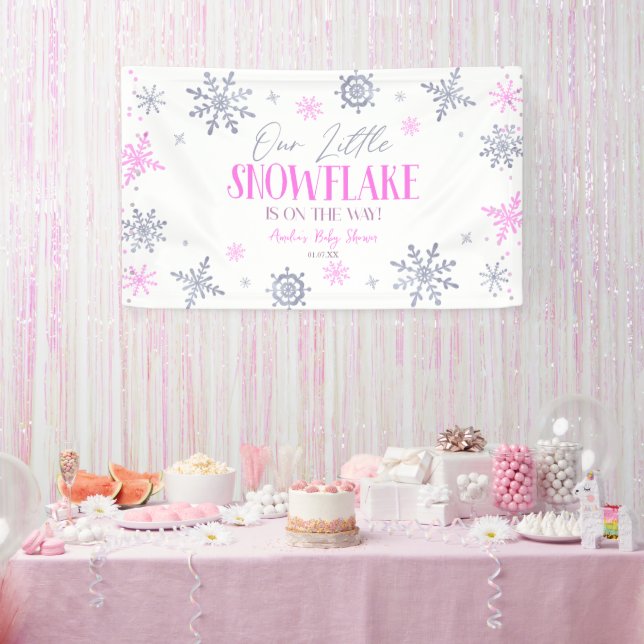 A Little Snowflake Winter Pink Baby Shower Banner (Party)