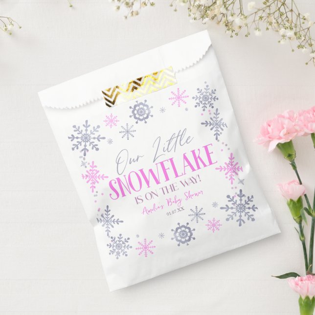 A Little Snowflake Winter Pink Baby Shower Favor Bag (Sealed)