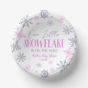 A Little Snowflake Winter Pink Baby Shower Paper Bowls
