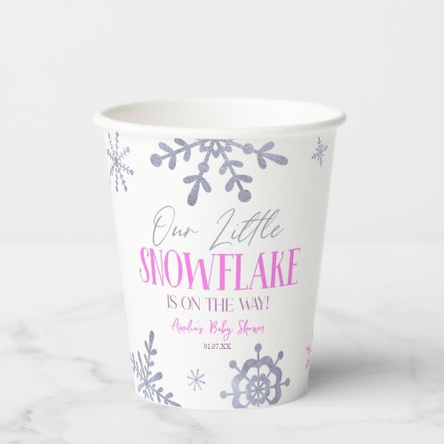 A Little Snowflake Winter Pink Baby Shower Paper Cups