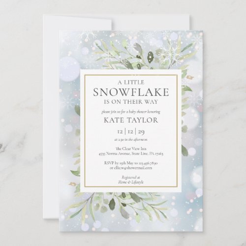 A Little Snowflake Winter Snow Baby Shower Invitation