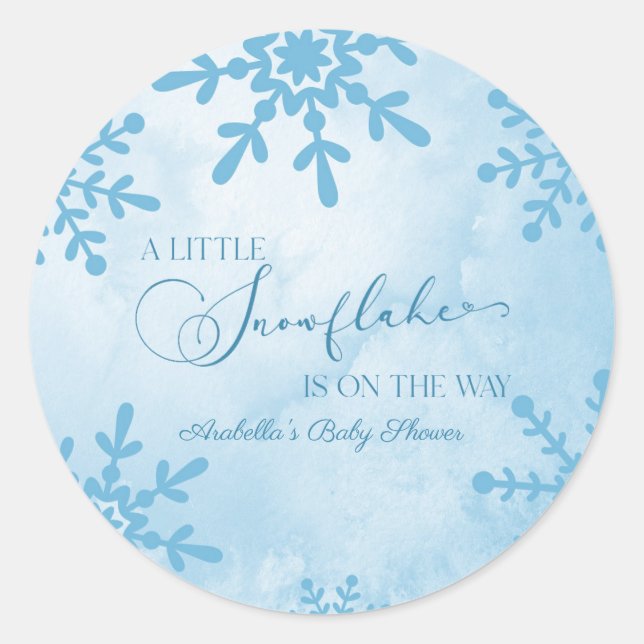 A Little Snowflake Winter Wonderland Baby Shower Classic Round Sticker (Front)
