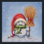 A Little Snowman Poster<br><div class="desc">A little snowman with a Santa hat,  standing outside in the snow.

Art © Caroline Nyman</div>