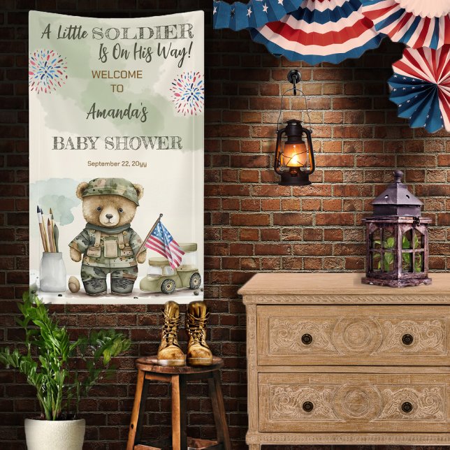 A Little Soldier Boy Teddy Bear Baby Shower Banner (Creator Uploaded)