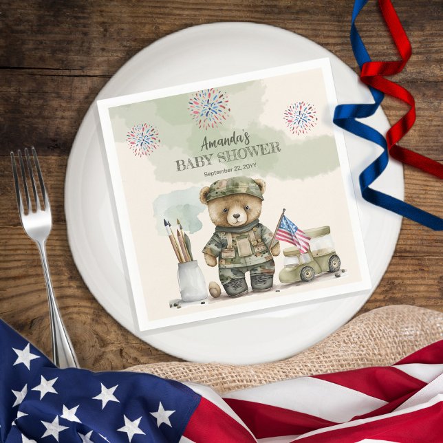 A Little Soldier Boy Teddy Bear Baby Shower Napkins (Creator Uploaded)