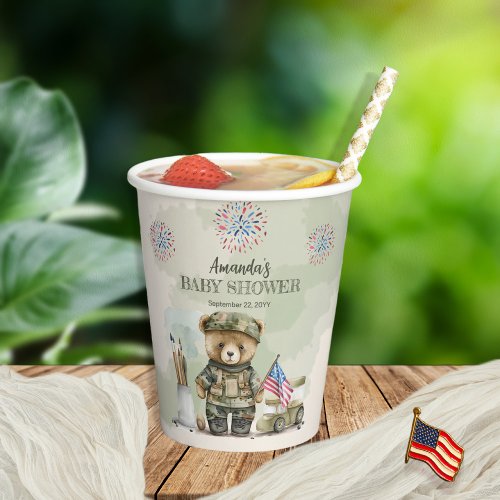 A Little Soldier Boy Teddy Bear Baby Shower Paper Cups