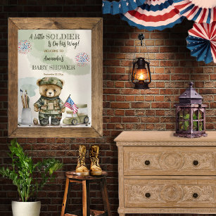 A Little Soldier Boy Teddy Bear Baby Shower Poster