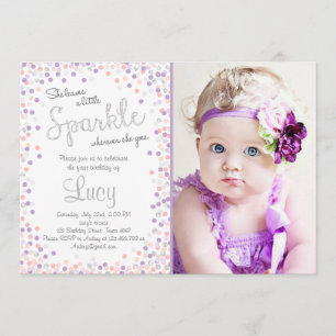 A little sparkle Silver purple birthday invitation