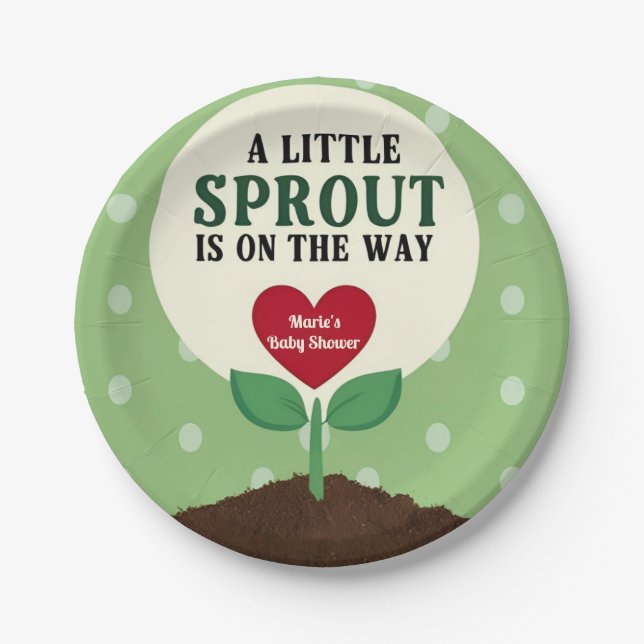 A Little Sprout is on the Way Baby Shower Paper Plates (Front)