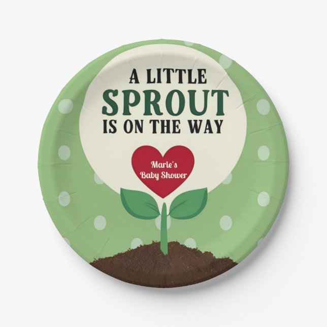 A Little Sprout is on the Way Baby Shower Paper Plates (Front)