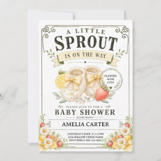 A Little Sprout is on the Way Baby Shower Yellow Invitation