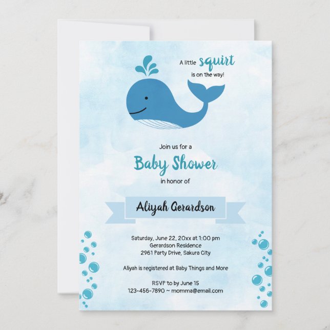 A Little Squirt Baby Whale Baby Shower Invitation (Front)