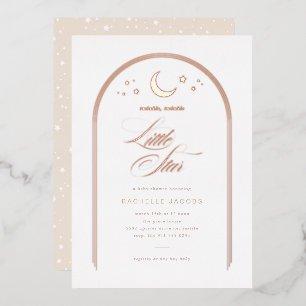 A Little Star Gender Neutral Baby Shower Rose Gold Foil Invitation